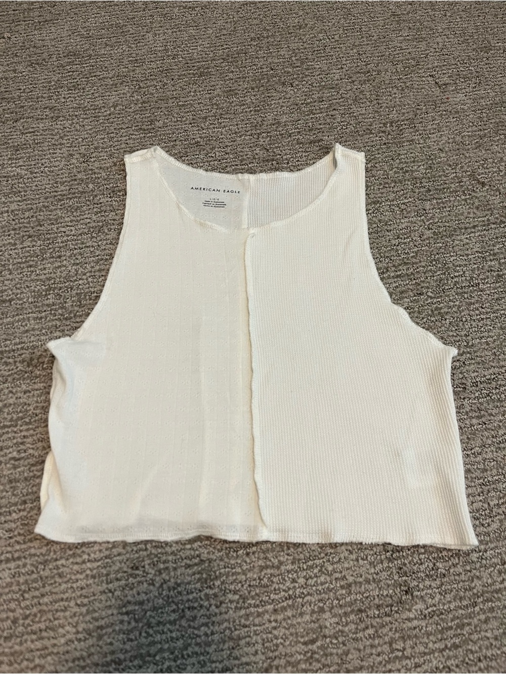 American Eagle Outfitters Cream Ribbed Split-Front Cropped Tank